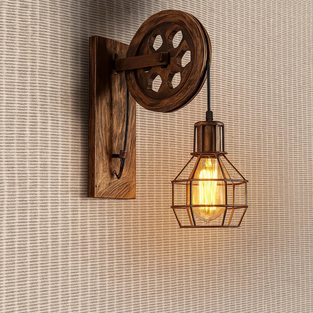 Applique murale industrielle avec poulie vintage – Ampoule Edison
