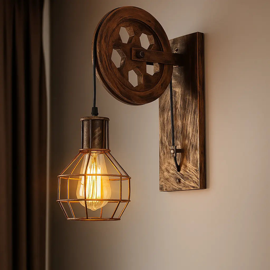 Applique murale industrielle avec poulie vintage – Ampoule Edison