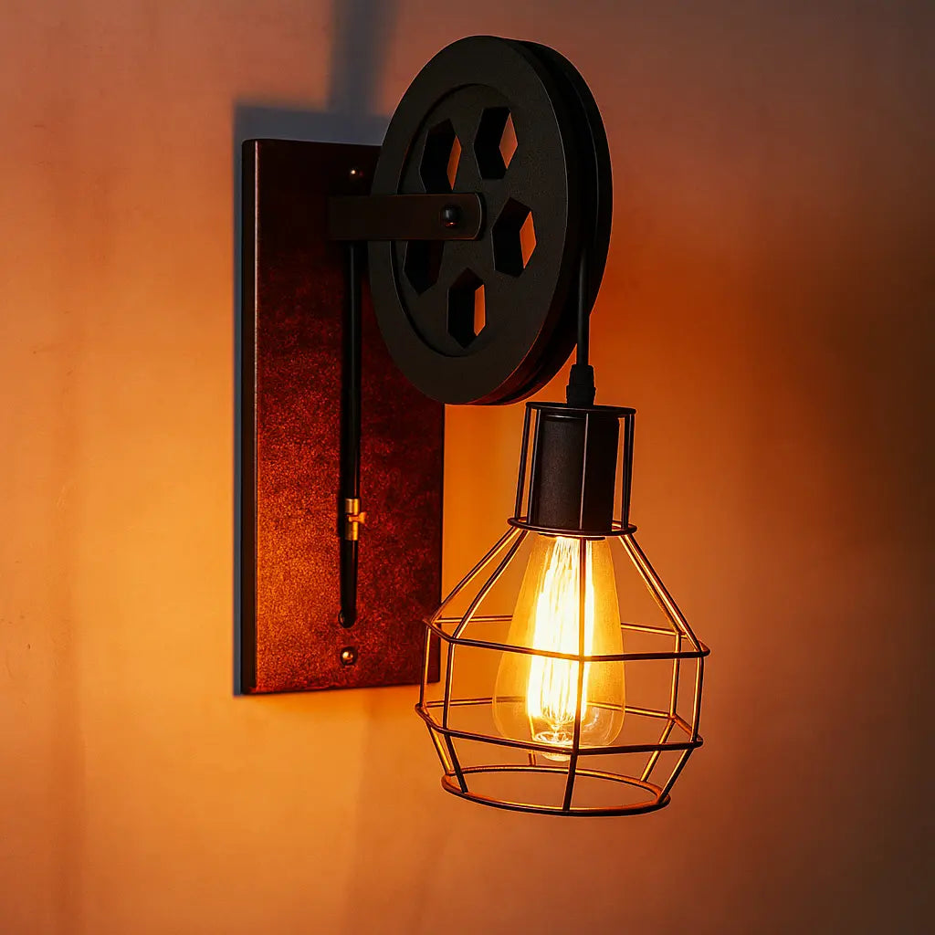 Applique murale industrielle avec poulie vintage – Ampoule Edison