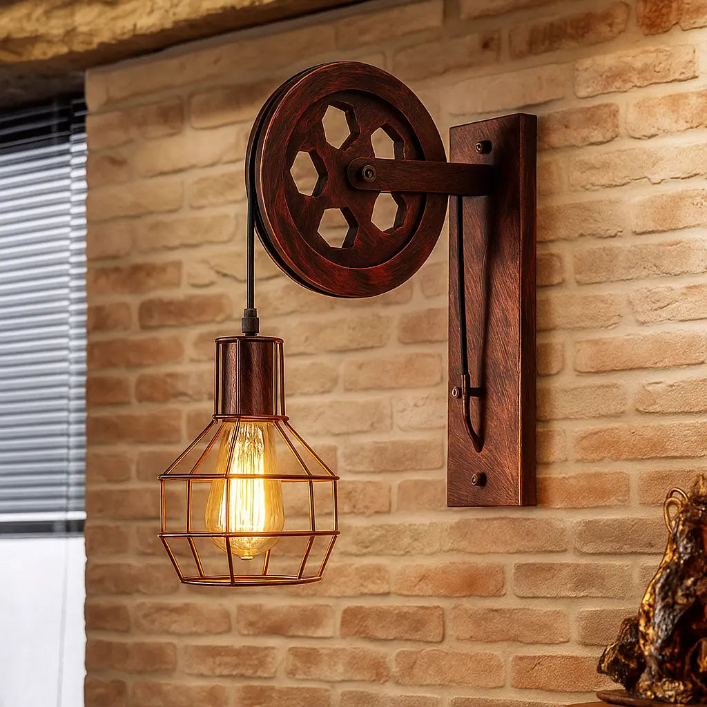 Applique murale industrielle avec poulie vintage – Ampoule Edison