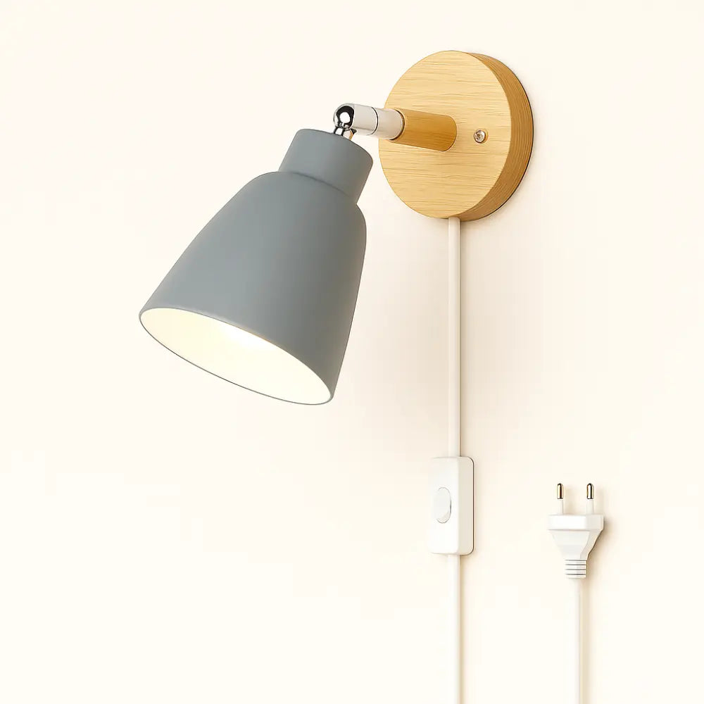Applique murale minimaliste bois et métal – interrupteur sur câble