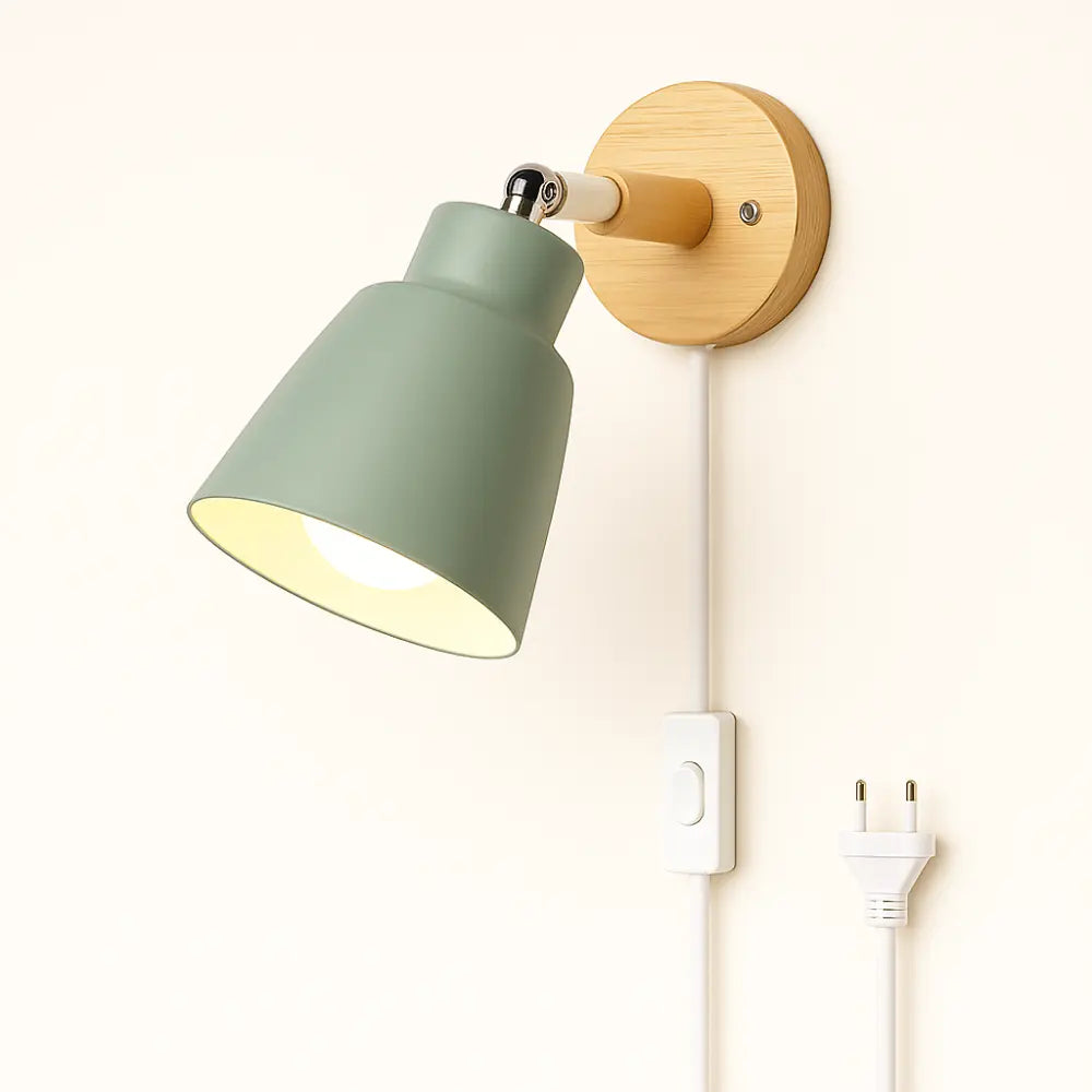 Applique murale minimaliste bois et métal – interrupteur sur câble