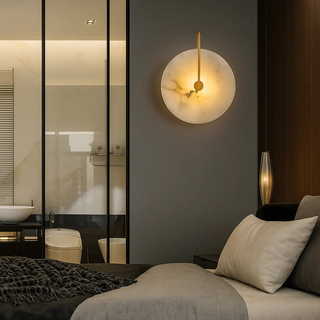 Applique murale LED ronde en marbre naturel – Design minimaliste