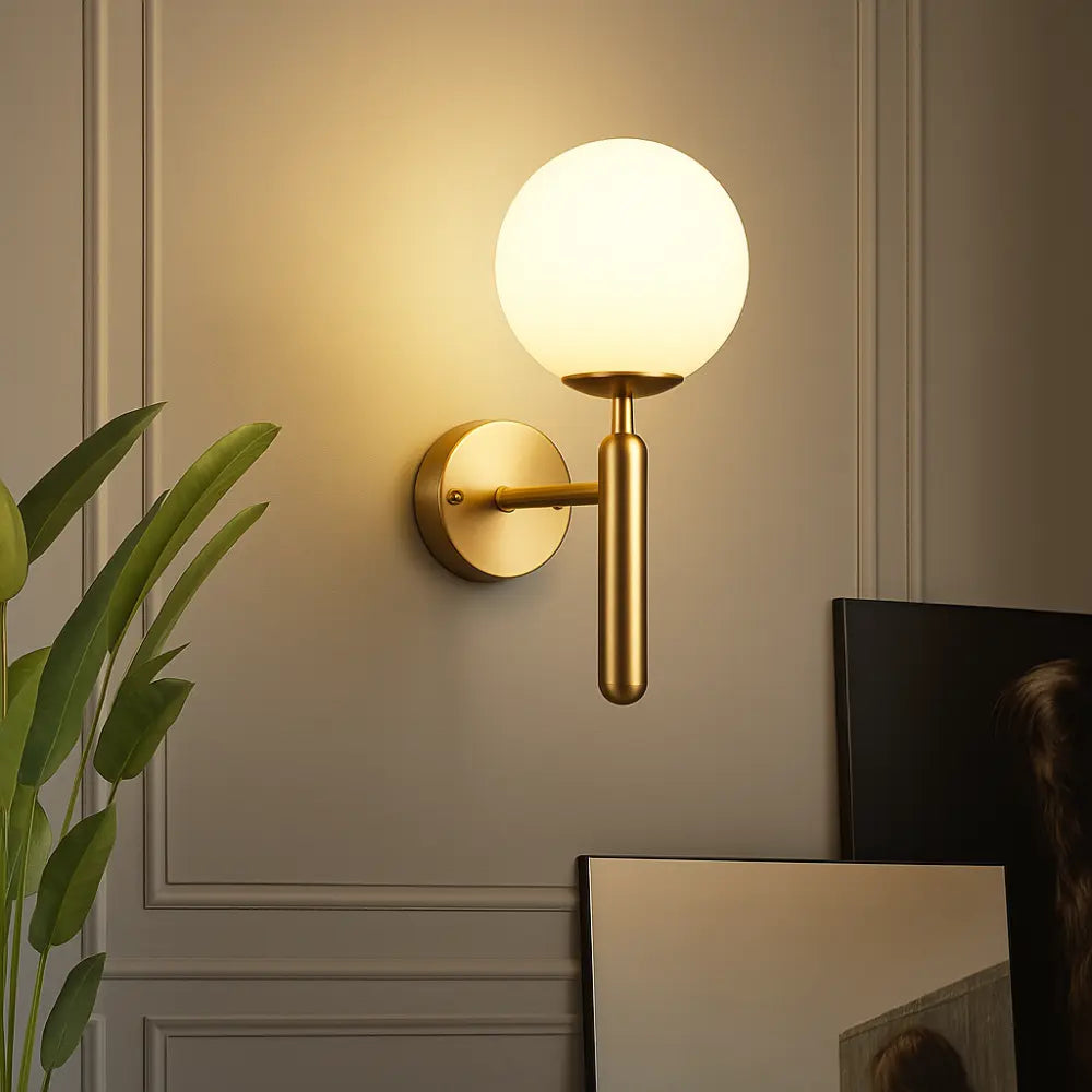 Applique Murale Moderne – Globe Verre, Métal Noir ou Doré, E27