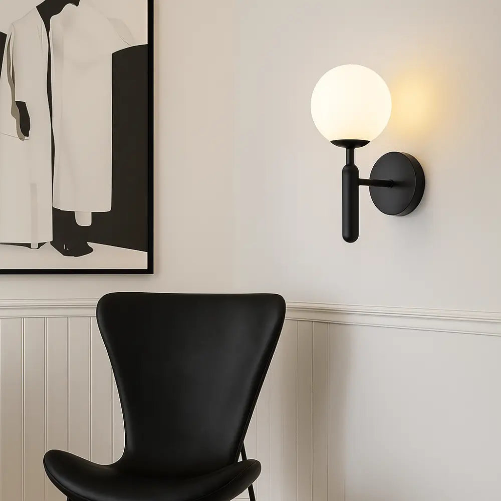 Applique Murale Moderne – Globe Verre, Métal Noir ou Doré, E27