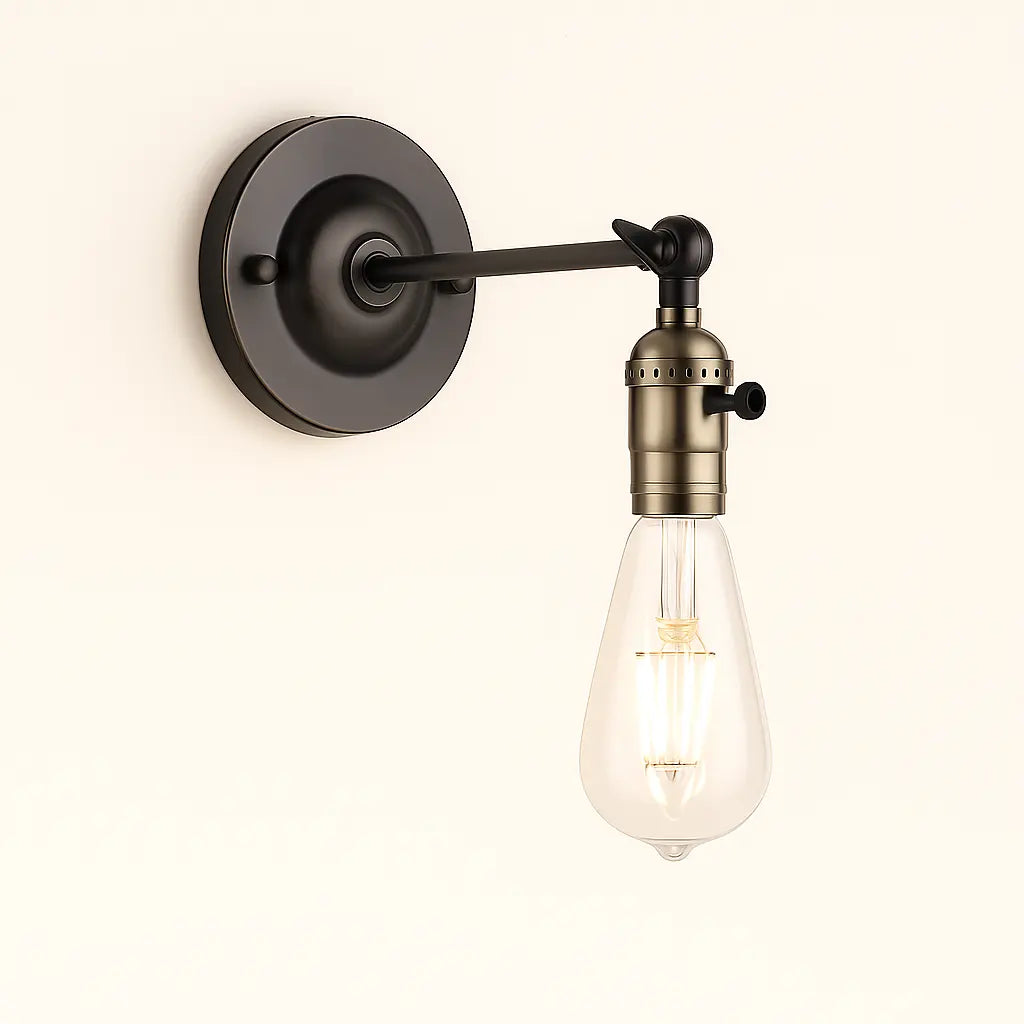 Applique murale vintage industrielle – laiton ou noir avec ampoule apparente