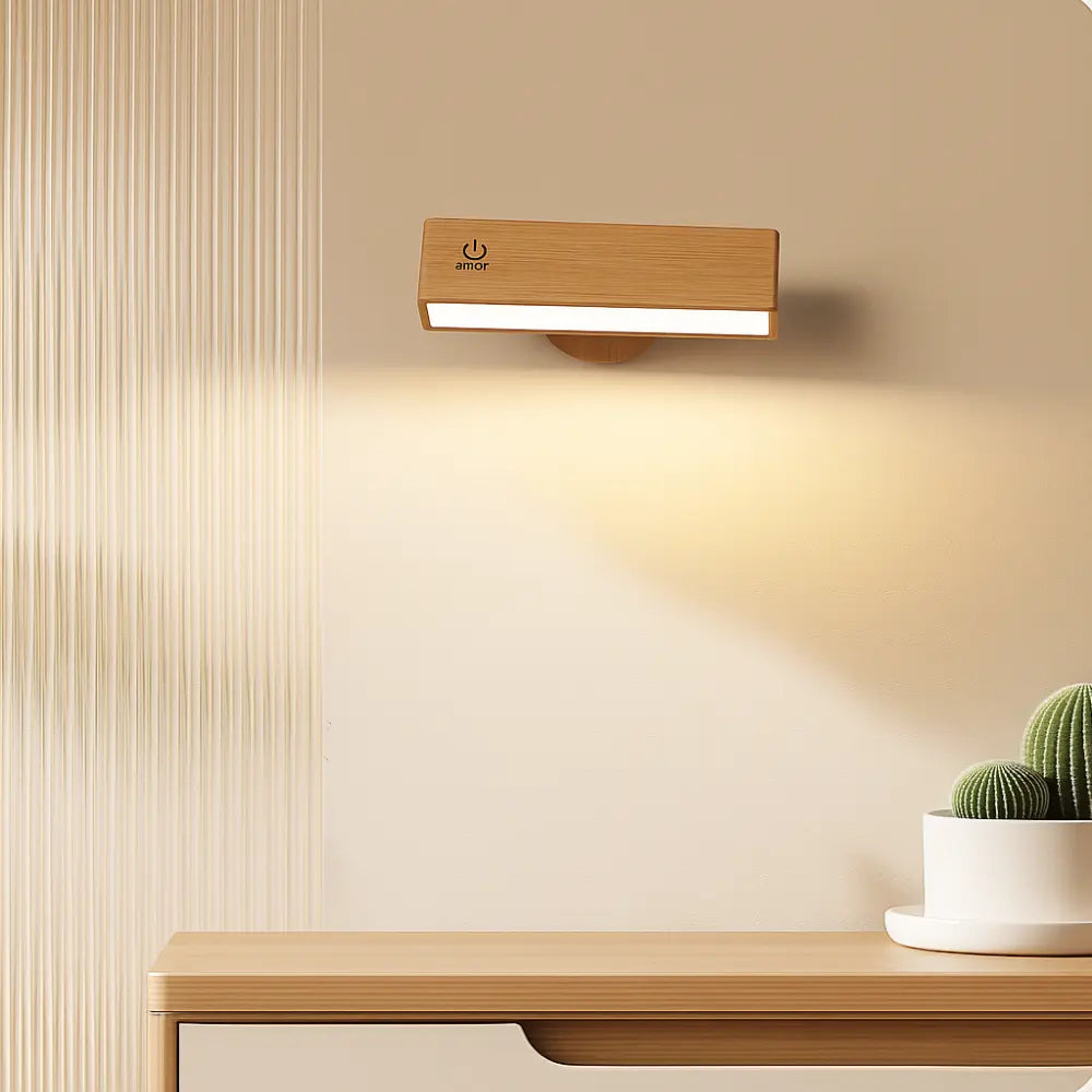 Applique murale LED tactile en bois – Rechargeable, fixation magnétique