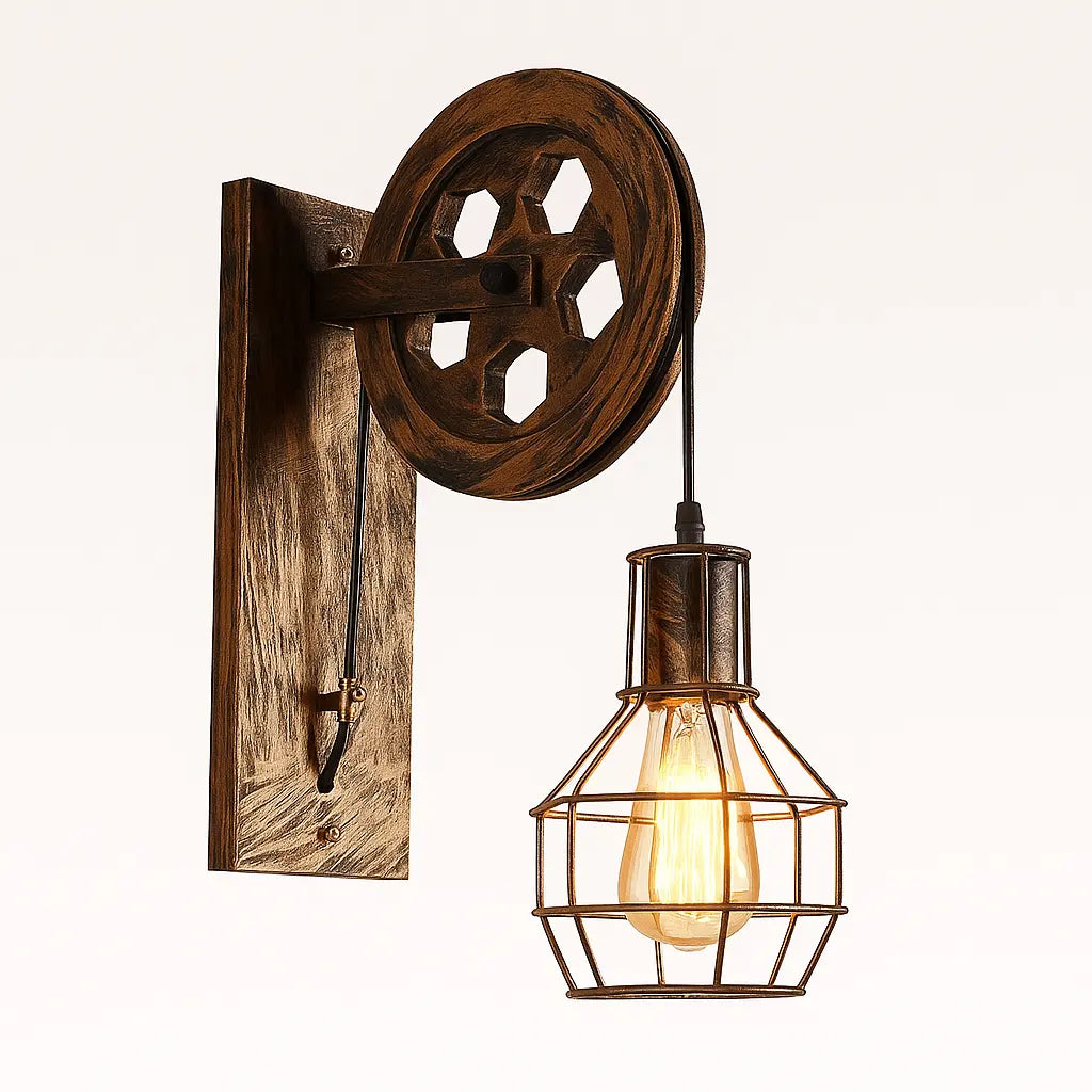 Applique murale industrielle avec poulie vintage – Ampoule Edison