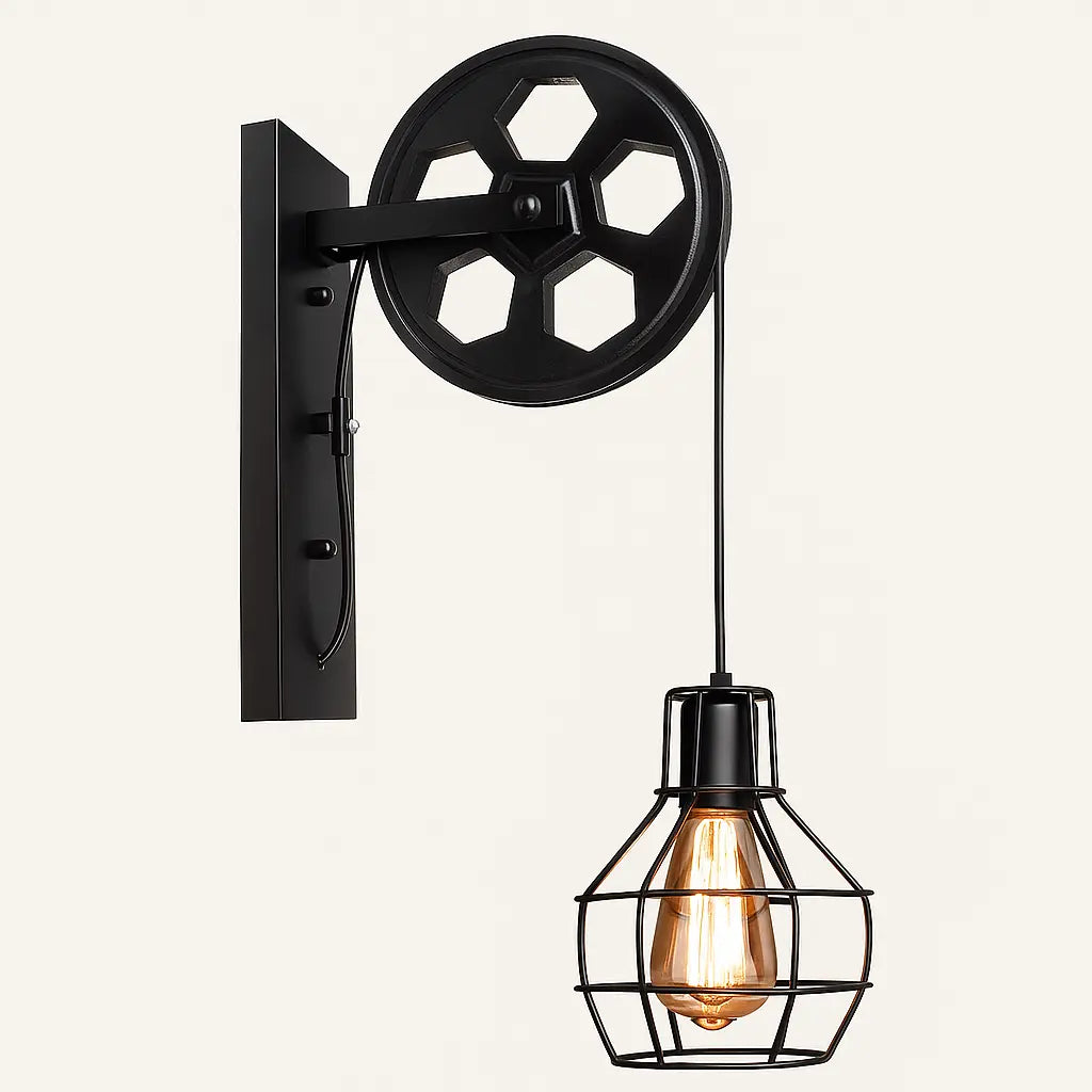 Applique murale industrielle avec poulie vintage – Ampoule Edison