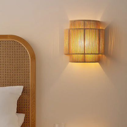 Applique murale japonaise rétro en rotin tissé pour intérieur moderne