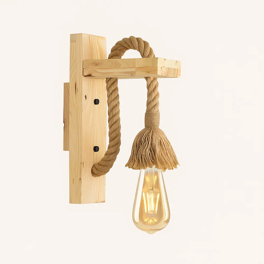 Applique murale rustique en bois et corde – Éclairage vintage