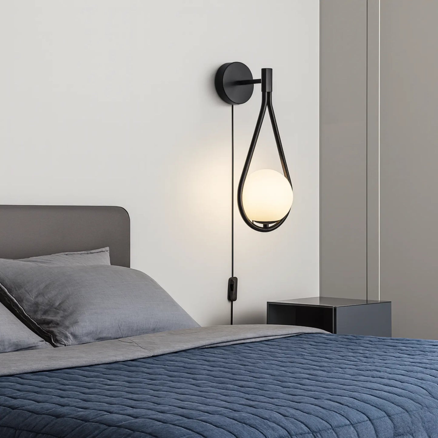 Applique murale LED design moderne – forme goutte, câble avec interrupteur