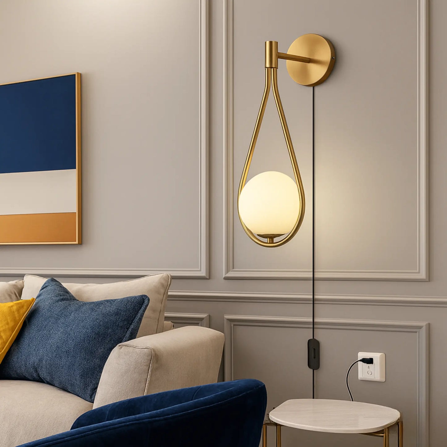 Applique murale LED design moderne – forme goutte, câble avec interrupteur