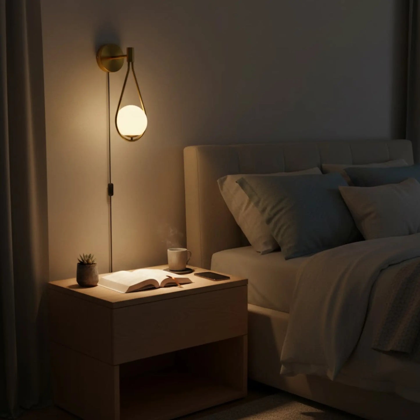 Applique murale LED design moderne – forme goutte, câble avec interrupteur