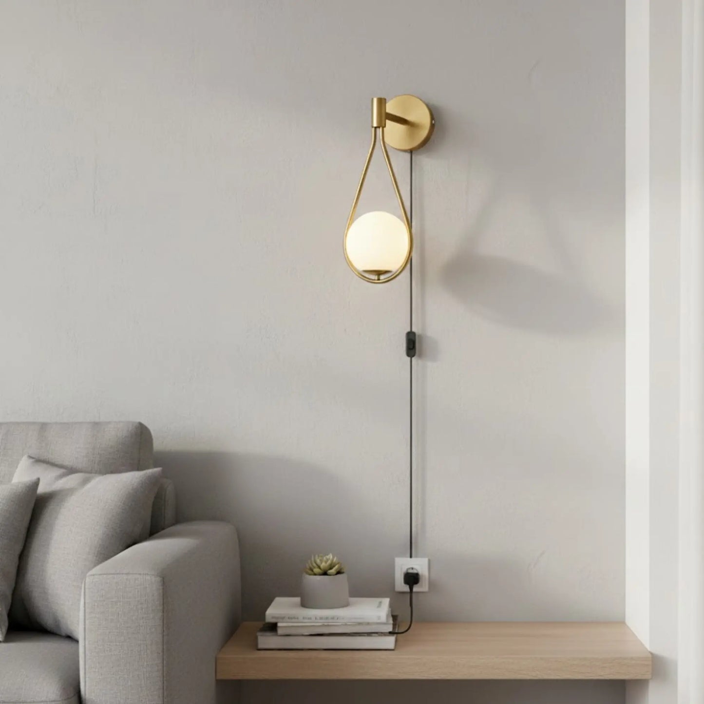 Applique murale LED design moderne – forme goutte, câble avec interrupteur