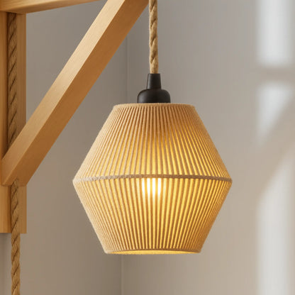 Applique murale rétro avec câble – style rotin tressé, fixation bois naturel