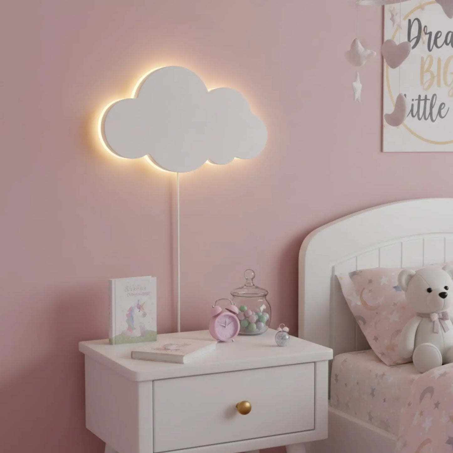 Applique murale LED nuage – lumière douce pour chambre enfant, avec prise