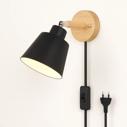 Applique murale minimaliste bois et métal – interrupteur sur câble