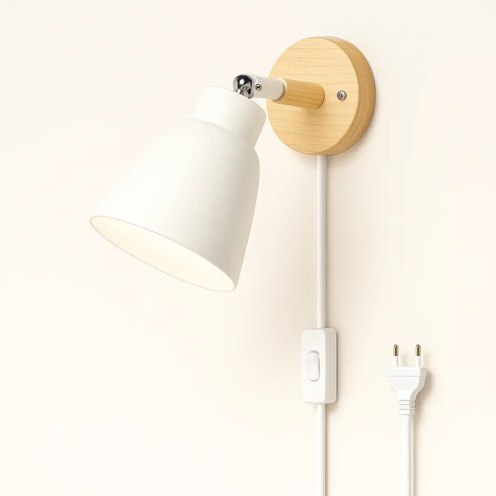 Applique murale minimaliste bois et métal – interrupteur sur câble