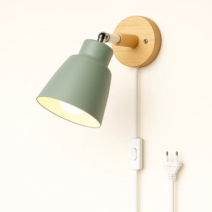 Applique murale minimaliste bois et métal – interrupteur sur câble