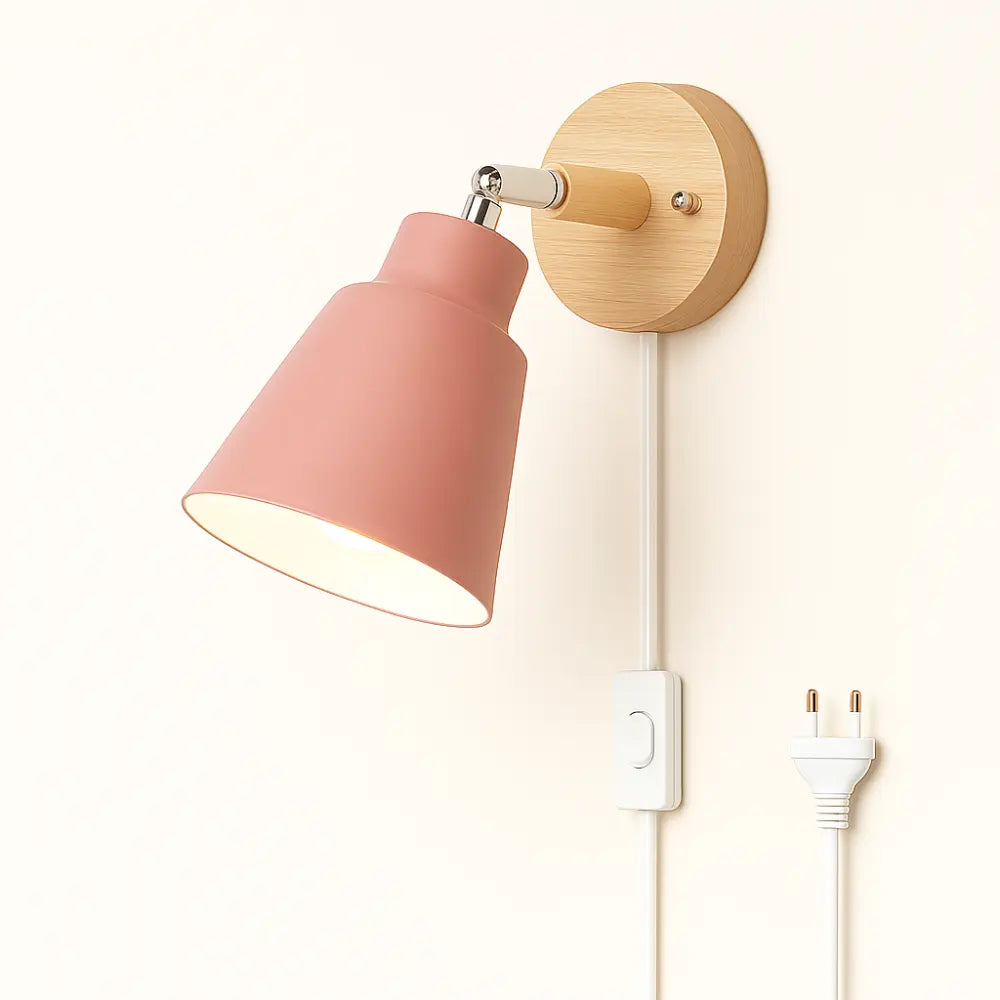 Applique murale minimaliste bois et métal – interrupteur sur câble