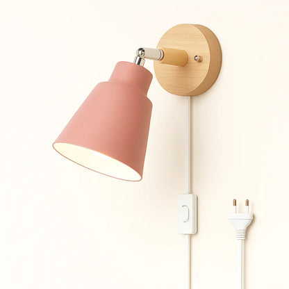 Applique murale minimaliste bois et métal – interrupteur sur câble