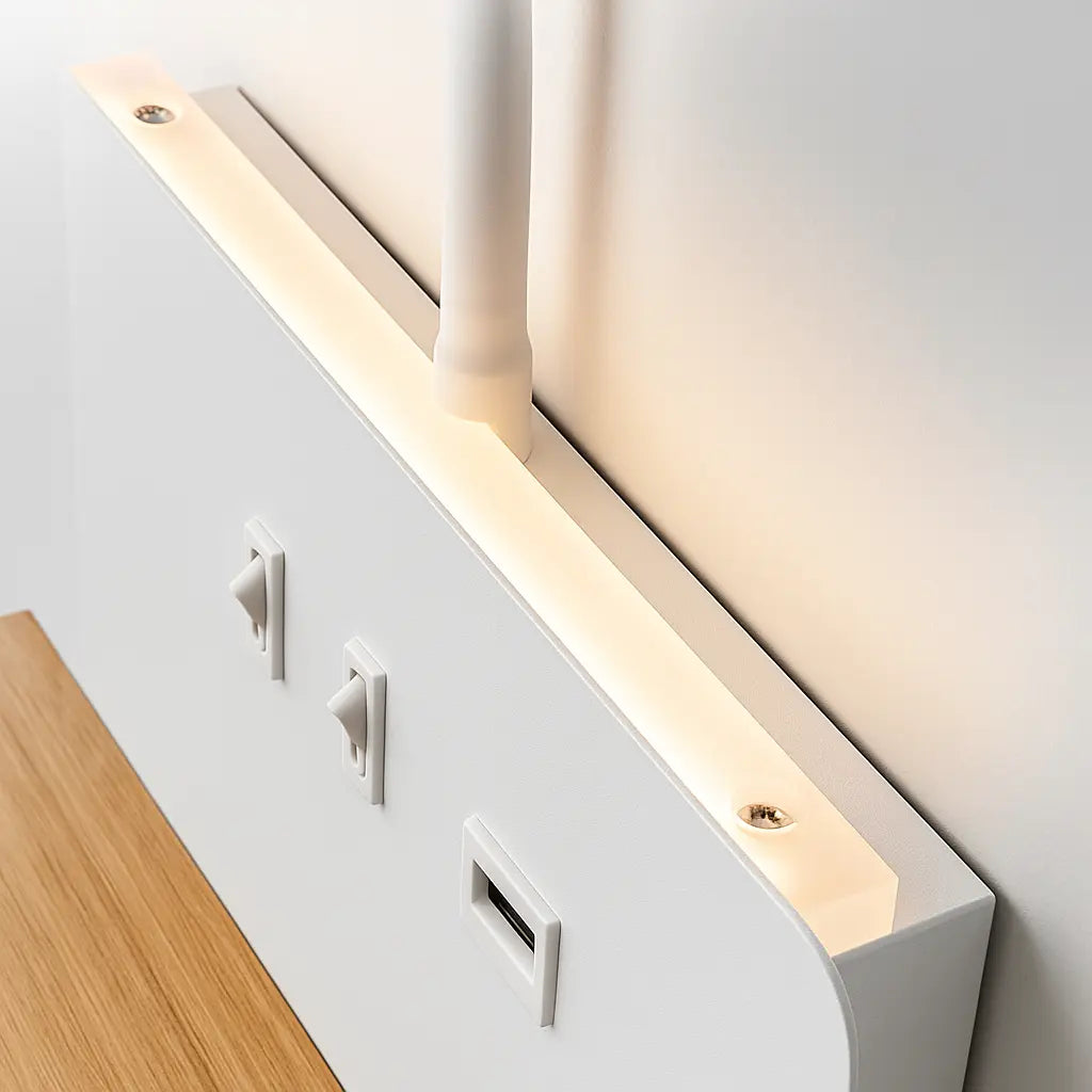 Applique murale LED avec liseuse, USB et chargeur sans fil – Étagère bois design pour chevet ou bureau