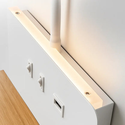Applique murale LED avec liseuse, USB et chargeur sans fil – Étagère bois design pour chevet ou bureau