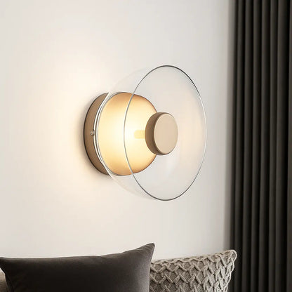Applique murale LED moderne en verre – Design rond doré pour chambre, salon ou hôtel