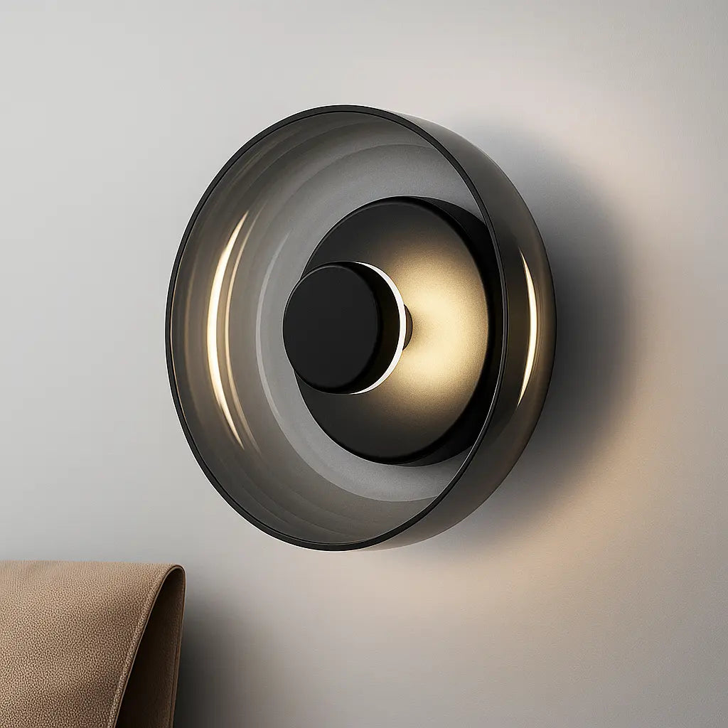 Applique murale LED moderne en verre – Design rond doré pour chambre, salon ou hôtel