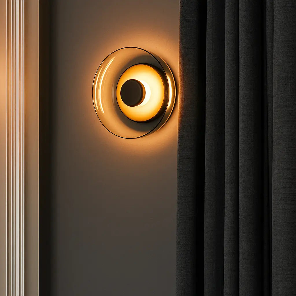 Applique murale LED moderne en verre – Design rond doré pour chambre, salon ou hôtel