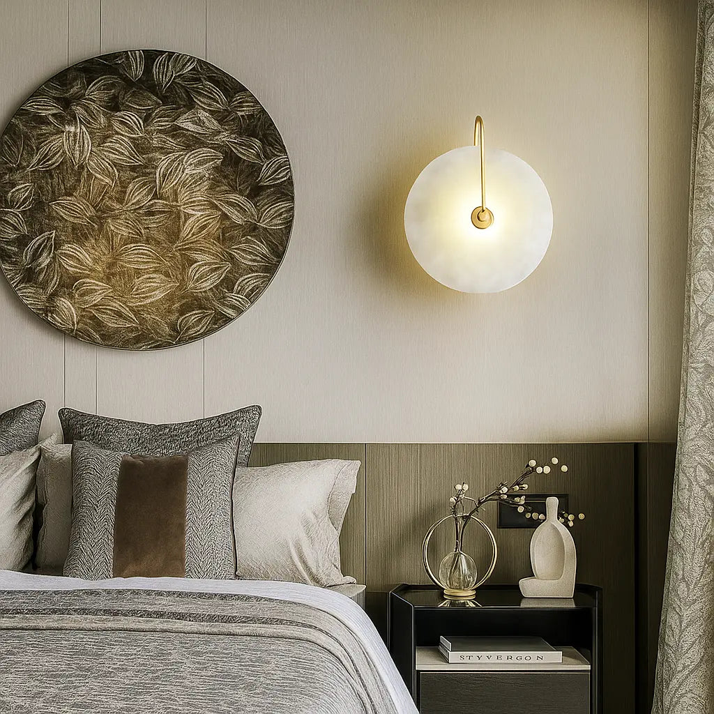 Applique murale LED ronde en marbre naturel – Design minimaliste