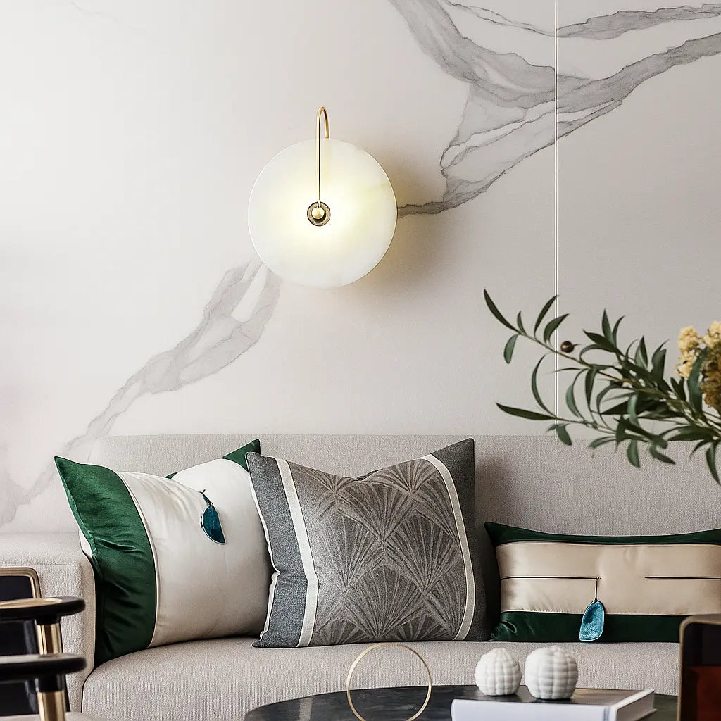 Applique murale LED ronde en marbre naturel – Design minimaliste