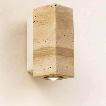 Applique murale LED en travertin – Base bois, blanche – Style Wabi Sabi