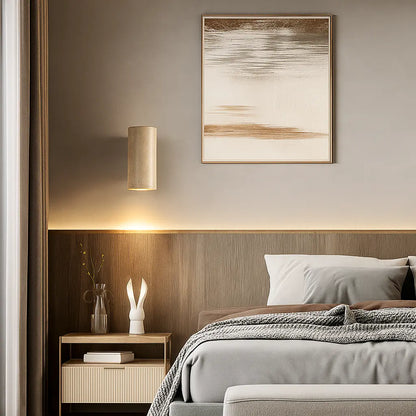 Applique murale LED en travertin – Base bois, blanche – Style Wabi Sabi