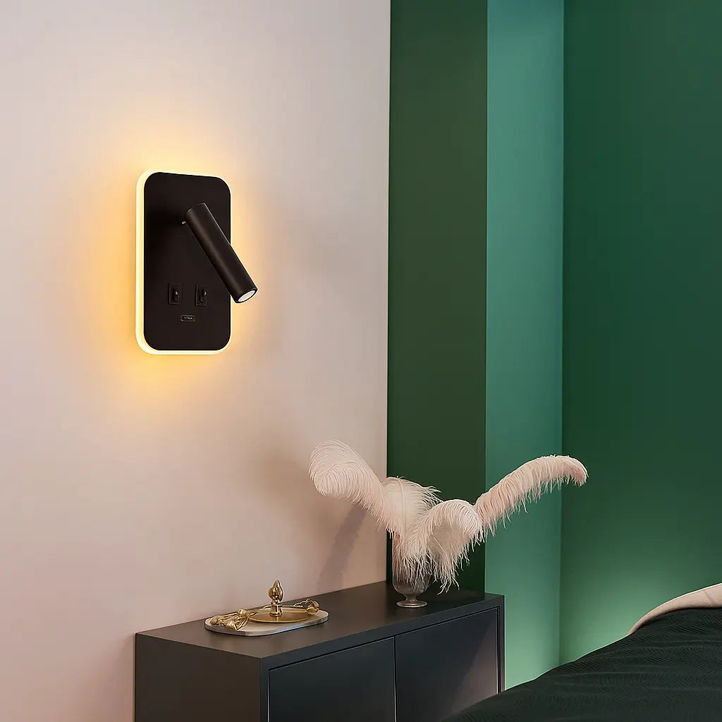 Applique murale avec liseuse LED orientable et port USB – Design moderne pour tête de lit