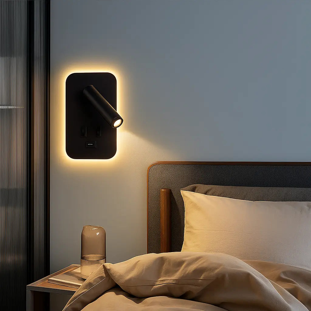 Applique murale avec liseuse LED orientable et port USB – Design moderne pour tête de lit