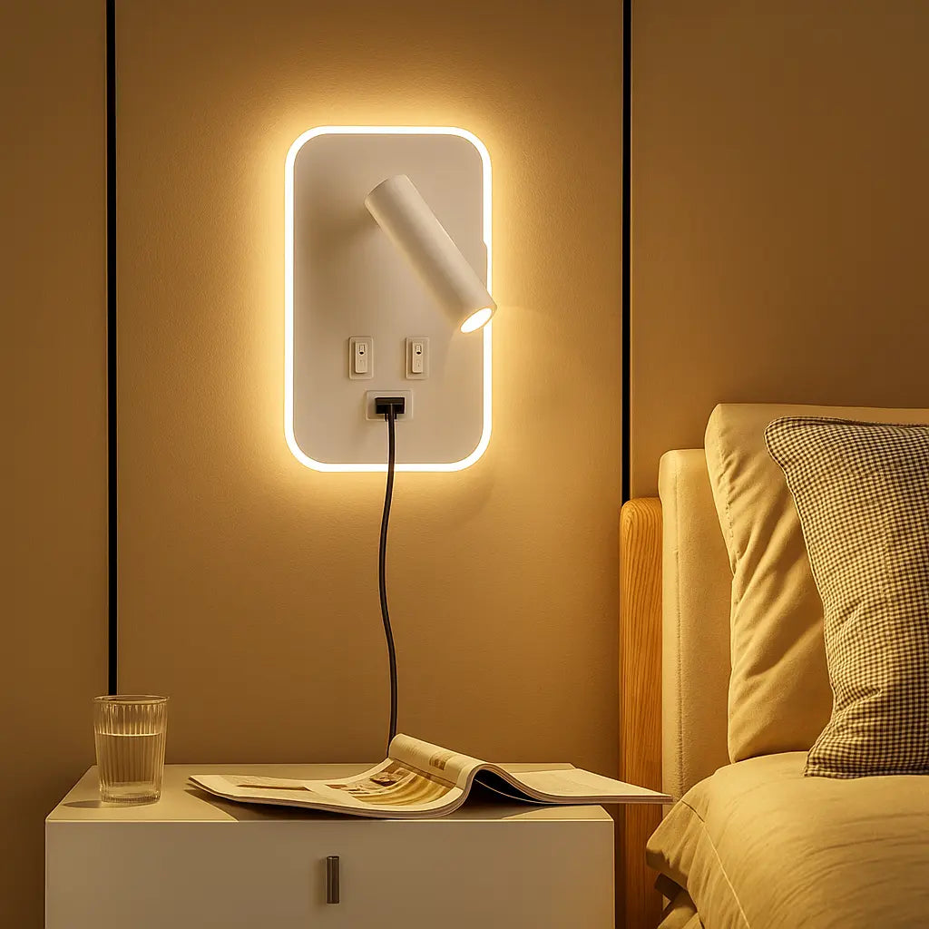 Applique murale avec liseuse LED orientable et port USB – Design moderne pour tête de lit