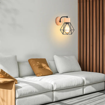 Applique murale industrielle bois & métal – Cage géométrique vintage design