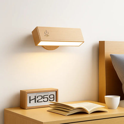 Applique murale LED tactile en bois – Rechargeable, fixation magnétique