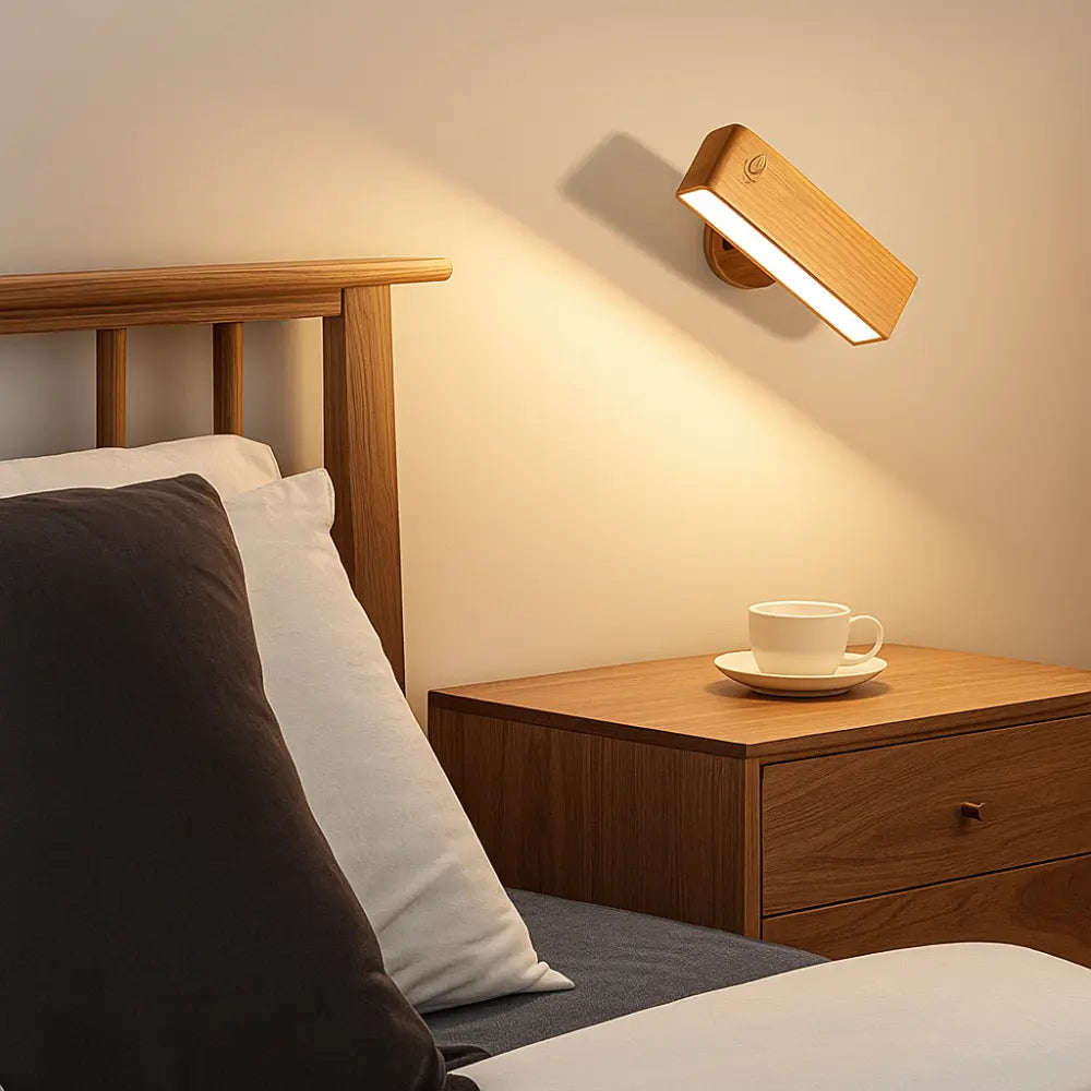 Applique murale LED tactile en bois – Rechargeable, fixation magnétique
