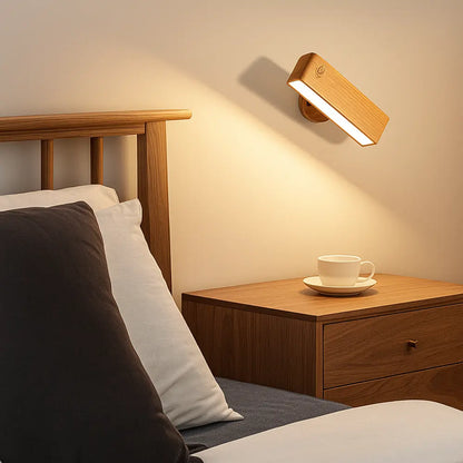 Applique murale LED tactile en bois – Rechargeable, fixation magnétique