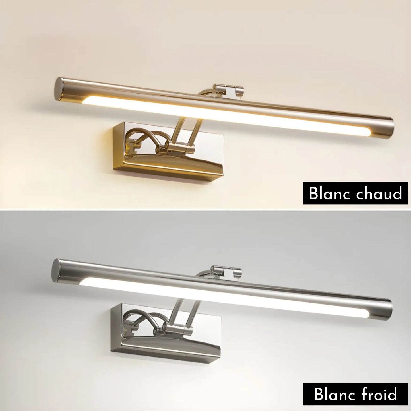 Applique murale salle de bain LED rectangulaire – finition argent, chromée, dorée, noire