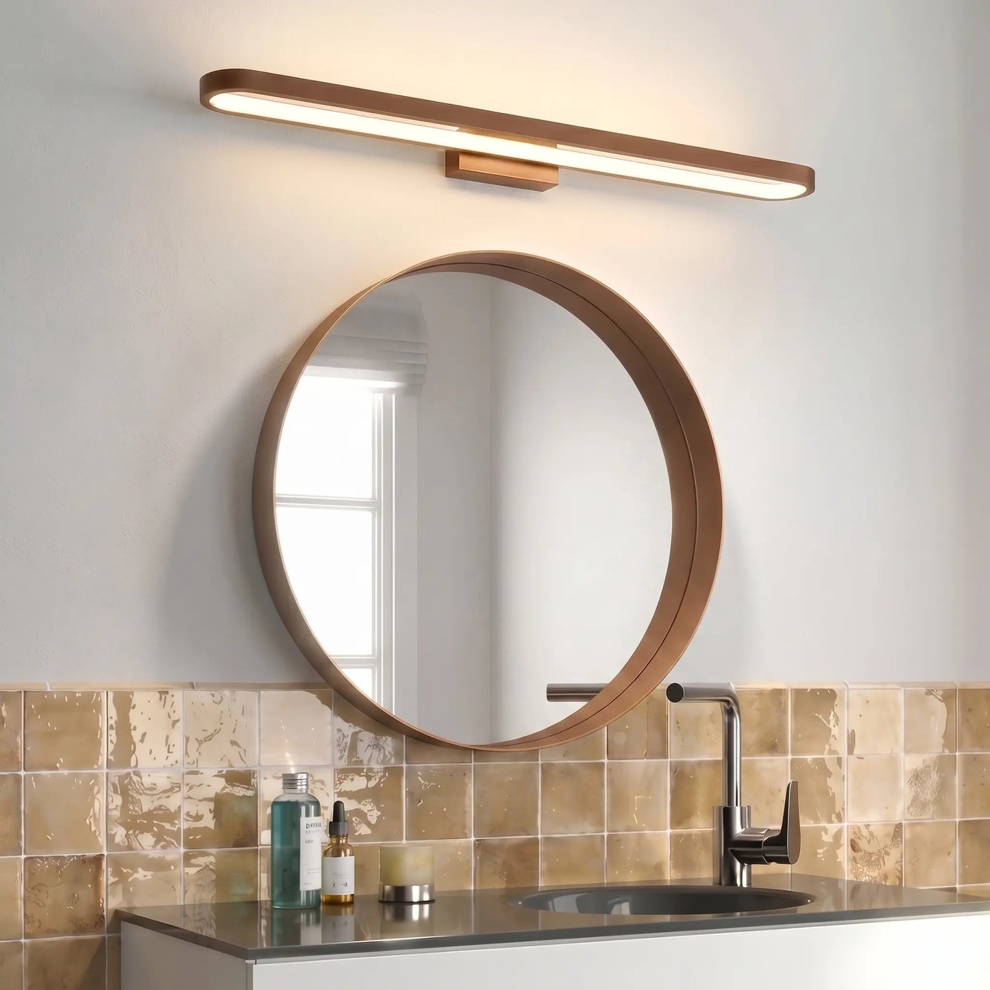 Applique Murale Salle de Bain Marron – Éclairage LED Design Fin Moderne