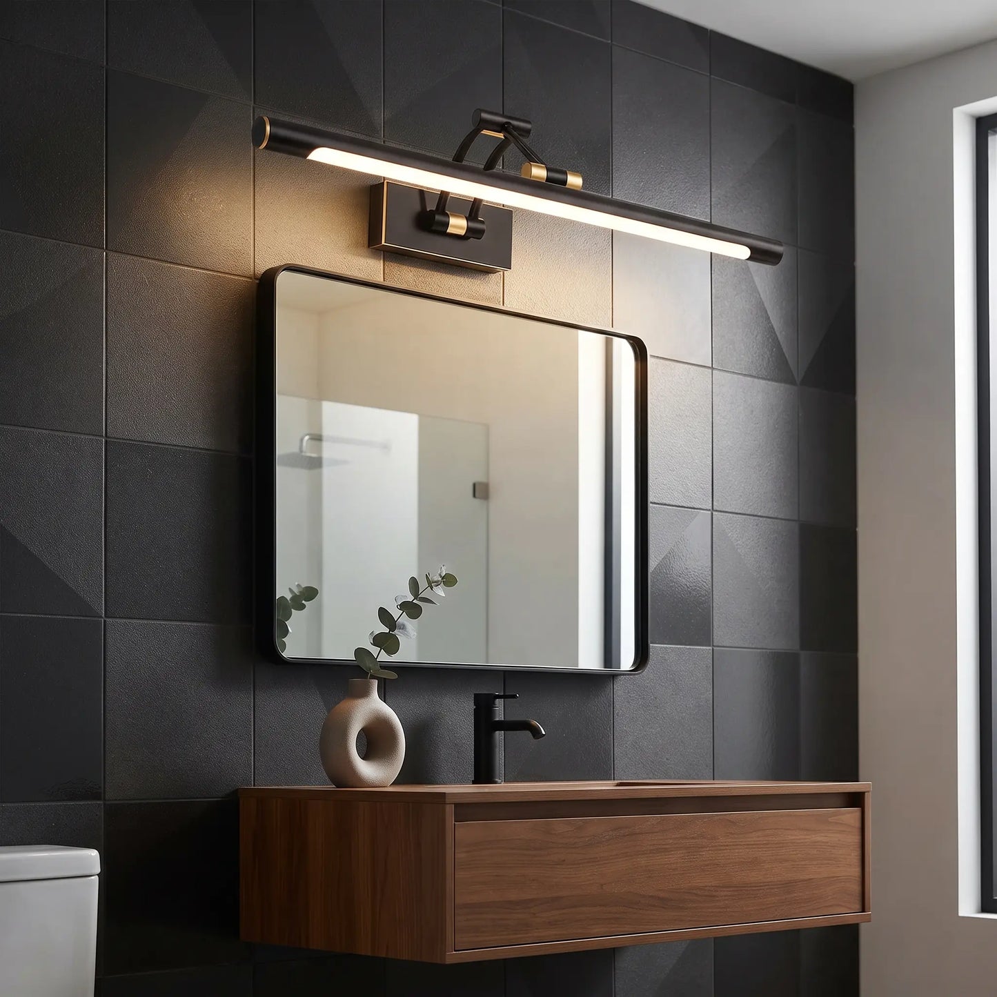 Applique Murale Salle de Bain Noire, Design Élégant, IP44 Étanche
