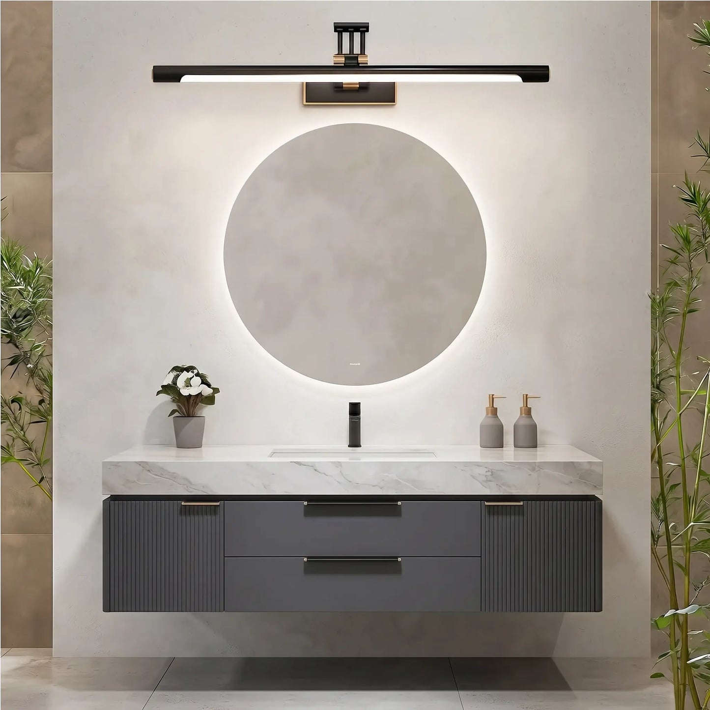 Applique Murale Salle de Bain Noire, Design Élégant, IP44 Étanche