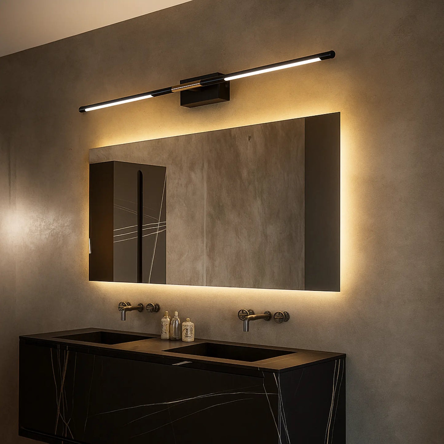 Applique LED miroir noire ou dorée – Éclairage chaud salle de bain 60/80/100 cm