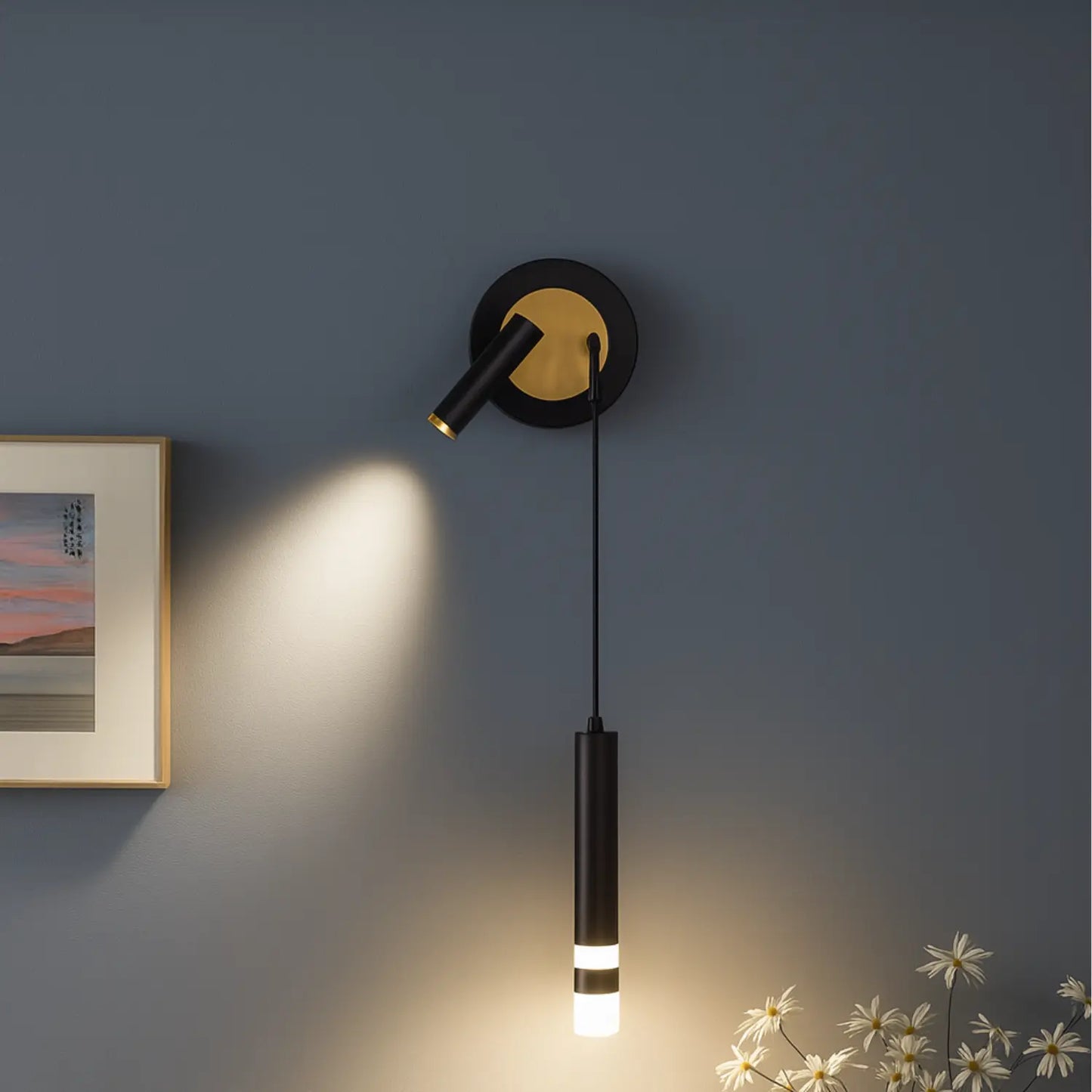 Applique Murale Design LED avec Liseuse – Lampe de Chevet Murale Moderne Noire & Dorée
