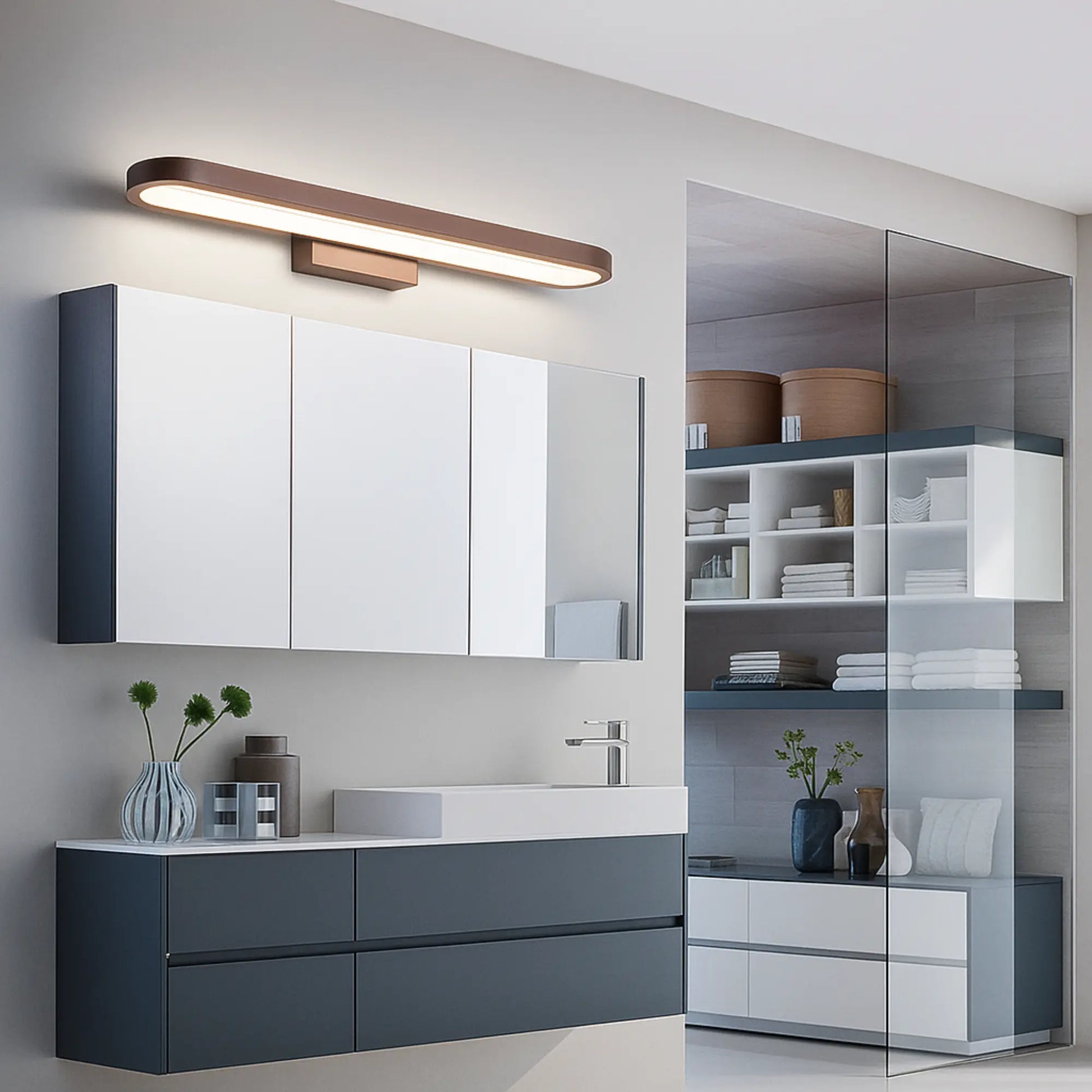 Applique Murale Salle de Bain Marron – Éclairage LED Design Fin Moderne