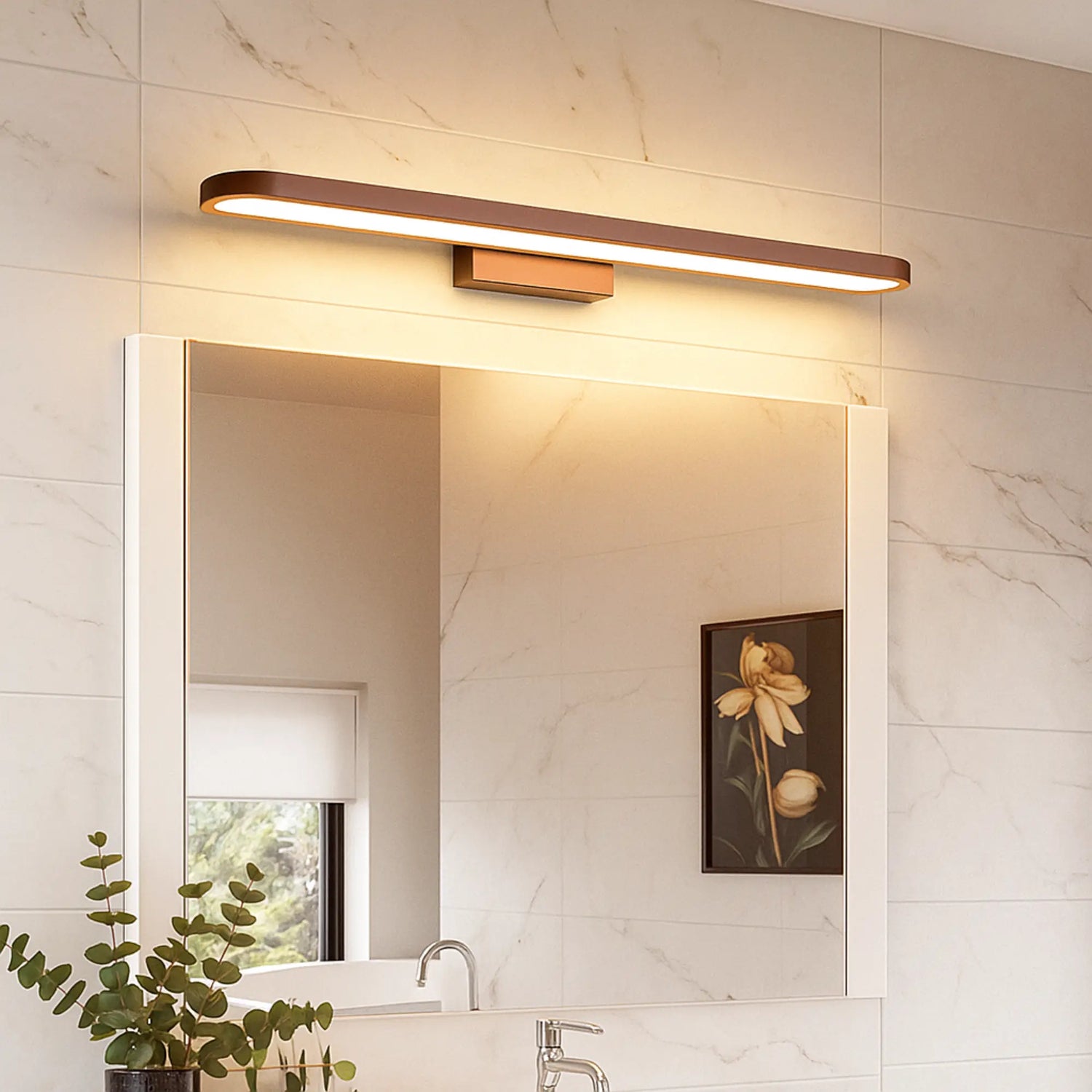 Applique Murale Salle de Bain Marron – Éclairage LED Design Fin Moderne